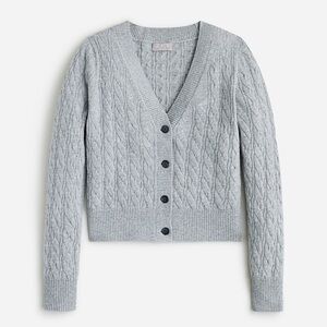 NWT$158 J. Crew 💯 Cashmere Shrunken Cable Knit V-Neck Cardigan M Medium, Gray